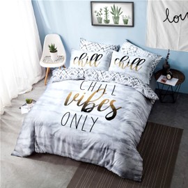 Sleepdown Chill Vibes Only Soft Easy Care Bedding Set With Pillow Cases Grey White