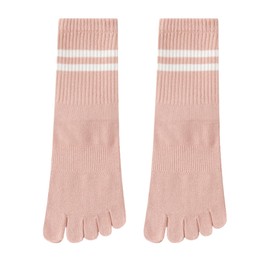 Dress Cici Half Crew Cotton 5 Toe Yoga Pilates Grip Socks for Women with Strips On Cuff (6 Set: Black+White+Pink+Purple+Blue+Green)