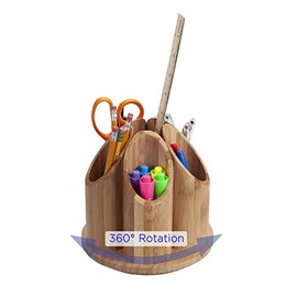 MobileVision Bamboo Rotating Office & Art Supply Organizer 5 Circular Compartments for Pens, Pencils, Highlighters, Markers, Scissors, Accessories & More