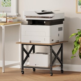 VENNQD 2 Tier Printer Stand, 23.6'' x 23.6'' Large Table with Storage Shelf, Rolling Printer Cart with Wheels, Laser Printer Table for Home Office Living Room Scanner Fax Machine, Rustic Brown