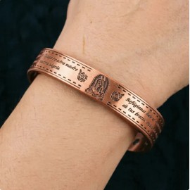 2 PZ Brazaletes Magnéticos De Cobre Puro Ajustables Para Hombre Y Mujer, Con Diseño Elegante Virgen De Guadalupe, Estilo Terapéutico Sofisticado, Excelente Opción De Regalo Con Caja De Presentación