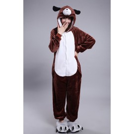 MizHome Unisex Dog Adult Performance Clothing Cosplay Hooded Pajamas Anime Costume L Brown