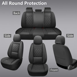 WENNFOUR Car Seat Covers Full Set,Luxury Leather Seat Covers for Cars,Universal Waterproof Interior Seat Covers, Automotive Car Seat Cover for Most Vehicles,Truck,SUV Black