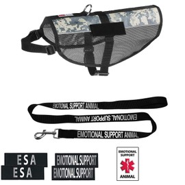 Dogline Emotional Support Dog Vest Set Adjustable Service Dog Vest Harness Reflective Emotional Support & ESA Patches with Emotional Support Leash Animal ID Card Urban Camo