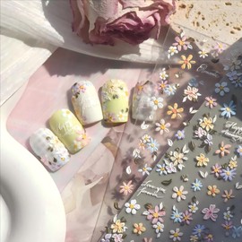 Dedyel Summer Wildflowers Nail Sticker 5D Embossed Wildflower Nail Stickers Spring Summer Red Yellow Blue White Flower Design Nail Art Decoration for Women Girls Kids