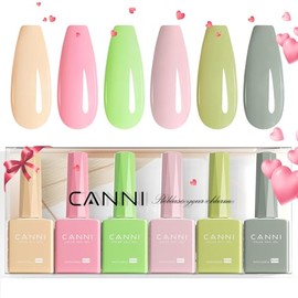 CANNI- SET DE ESMALTES DE UÑAS EN GEL Pastel DE FÓRMULA SIN HEMA 6 piezas x 9 ml0,32 oz El esmalte de uñas en gel CANNI Pink Green Beige está...      
