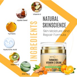 Turmeric Face Cream + 30% Vitamin C Glow Boosting Moisturizer & Skin Repairing, Hydrating with Organic Ingredients Anti-Aging Facial Cream, Normal, Dry, Oily & Combination Skin - 1.7 FL OZ
