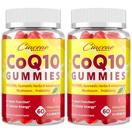 CoQ10 Gummies with PQQ - 400 MG Coenzyme Q10 High Potency, Enhanced with Ayurvedic Herbs, Adaptogenic Mushroom Blend & Probiotics for Heart, Brain, En