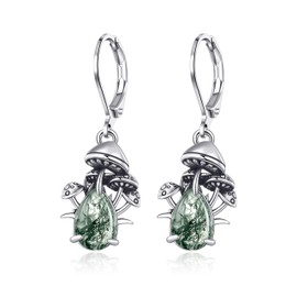 TALYKONG Moss Agate Mushroom Earrings for Women Green Moss Agate Dangle Earrings Jewelry for Women (mushroom)