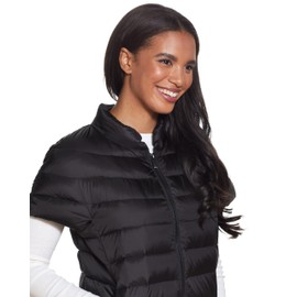 Martha Stewart Womens Puffy Down Vest, Lightweight Casual Short Sleeve Vest Jacket, Quilted Outerwear with Pockets, Black, Large