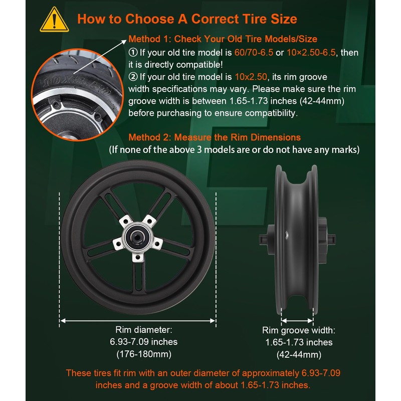 BANGTING 2PCS 60/70-6.5 Scooter Tire Tubeless - 10x2.50 Front or