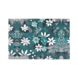 WHJWZY Teal Grey and White Floral Picture Placemats for Dining Table 6-Piece Set Table mat 12x18 in for Kitchen Dining Decoration Washable Easy to Clean
