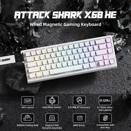 ATTACK SHARK X68 HE Wired Magnetic Keyboard with X3 Wireless Gaming Mouse Combos, 8KHz Rapid Trigger Keyboard, 0.01mm RT Accuracy, 49g Superlight Mouse, PAW3395, 26000 DPI - White Contours