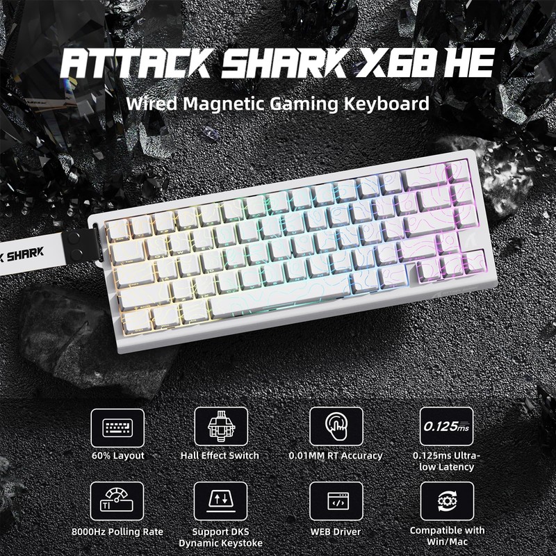 ATTACK SHARK X68 HE Wired Magnetic Keyboard with X3 Wireless