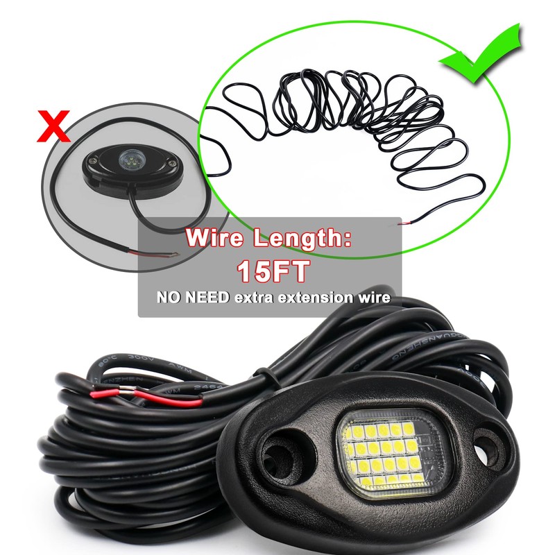 Rock Lights for Trucks & Off-Road Vehicles - 15ft Cables,