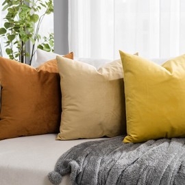 QUAFOO Burnt Orange Decorative Velvet Throw Pillow Covers 14x14 inch Set of 2 with Zipper Luxury Soft Solid Square Cushion Covers Case for Sofa Couch Bed Living Room