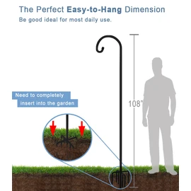 Artigarden 108 inch Outdoor Shepherd Hook with 7 Prong Base (2 Packs), Adjustable Heavy Duty Garden Hanging Stake for Bird Feeder Solar Light Plant Hanger Wedding Decor, Matte Black