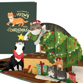 Lovepop® Cats 3D Pop-Up Card Christmas Card for Cat Lovers, Friends, Colleagues, Family | with Hidden Compartment for Money Gifts & Vouchers | Includes Envelope | Extendable Note