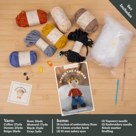 Amigurumi Crochet Kit for Beginners Adults and Kids, Learn to Crochet Kits for Adults Beginner with Easy Yarn, Stuffed Crochet Animal Kit with Step-by-Step Video Tutorials – Dixon the Farmer