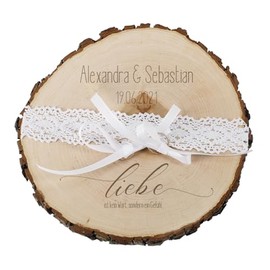 Herz & Heim® Ring Cushion Tree Disc with Lace – Love – Engraving of Name and Date