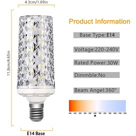 YELANGU E14 LED Bulbs,Modern Craft Crystal lamp,30W Cool White 6000K, Equivalent to 250W E14 Halogen Bulbs,AC 220-240V, 360° Beam Angle,Small Edison Screw SES LED Corn Lamp, Not Dimmable, Pack of 4