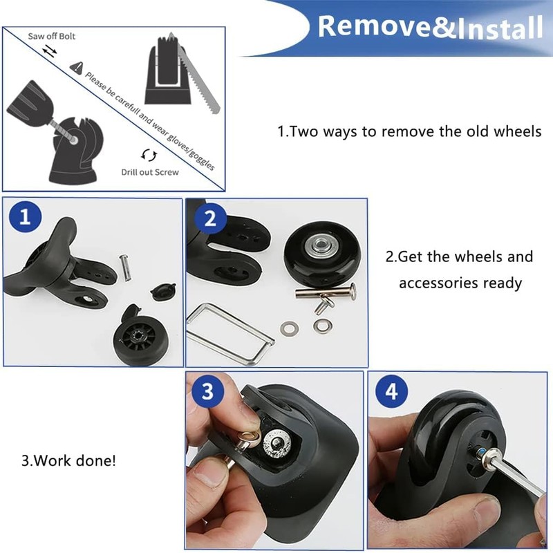 54mm 4PCS Luggage Suitcase Replacement Wheels for Trolley Case Travel