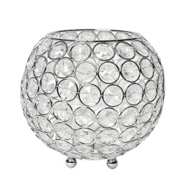 Elegant Designs HG1007-CHR Elipse Crystal Circular Bowl Candle Holder, Flower Vase, Wedding Centerpiece, Favor, 5.5 Inch, Chrome