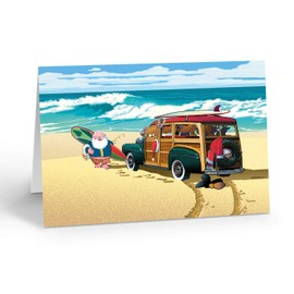 Santa's Classic Woody Beach Christmas Card 18 Cards & Envelopes - Beach Christmas Cards