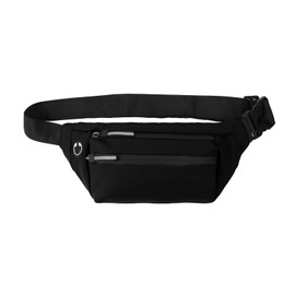 AfitLulu Bum Bag 3 Zip Pockets Fanny Pack Fashion Waist Packs with Adjustable Belt, Waterproof Waist Bag Hiking Waist Packs with Headphone Hole and Reflective Strip for Outdoor Sport (Black)