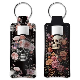 OLYCRAFT 2pcs Lipstick Holder Keychain Skull Flower Lip Balm Holders Lipstick Keychains Portable Lipstick Holder Bags Lipstick Sleeve Travel Key Ring Holder for Lipstick Chapstick
