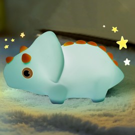 PVOGRT Night Light for Kid Lamp,Baby Nursery 3 Levels Dimmable Cute Dinosaurs Silicone Nightlight for Boy Girl LED Rechargeable Dimmable Lamp for Toddler Bedroom - Blue