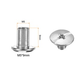 sourcing map 50set M5 x 9mm Chicago Screw Metal Phillips Head Binding Screws Post Nail Rivet Stud Screw Rivets for DIY Leather Belt Bag Craft Bookbinding, Silver Tone