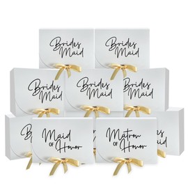 PartyGifts&beyond Gift 10 Pack Bridesmaid Boxes Bridesmaid Proposal Boxes,Will You Be My Bridesmaid Box,Maid of Honor Proposal Box,Matron of Honor Gift Box for Bridesmaid Gifts(BM-White)