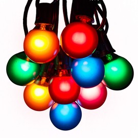 Hometown Evolution, Inc. 100 Foot Outdoor Colored String Lights - G40 Assorted Satin Pearl 1.6 Inch Globe Bulbs (Black Wire) for Patio, Yard, Deck, Bistro and Party Lighting