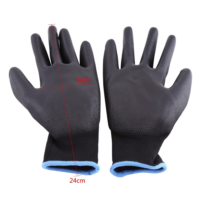 Black 12 Pairs PU Safety Coating Palm Work Gloves Grip
