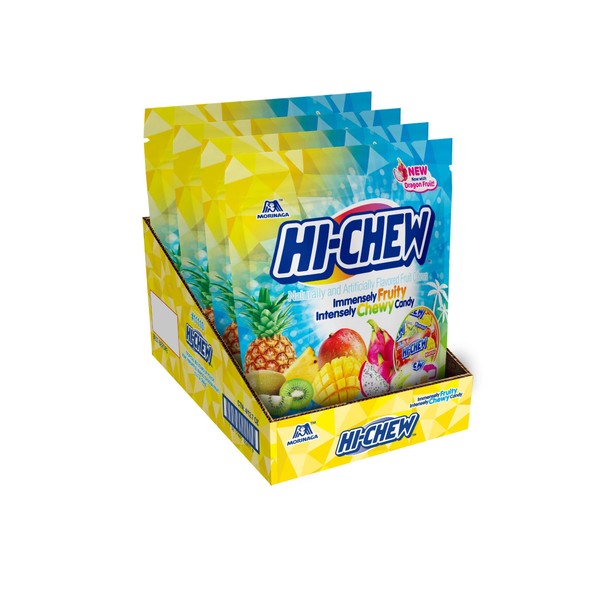 HI-CHEW Tropical Mix, 4 Stand Up Pouches, 12.7oz each | Kiwi Pineapple Mango Dragon Fruit | Unique Fun Soft & Chewy Taffy Candy | Immensely Juicy Fruit Flavors | Individually Wrapped for Sharing
