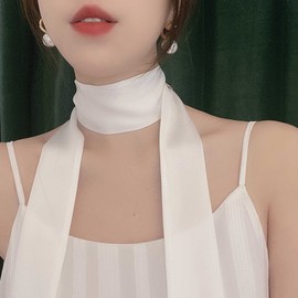 GUZOSJO Solid Color Long Neckerchief Pure Skinny Scarf Necktie Handbag Wrap Handle Satin Belt (White)