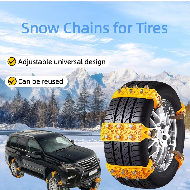 6 Pack Universal Tire Chains,Emergency Portable Snow Chains Suitable for