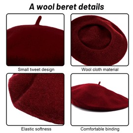 PNPGDYK Women's Berets, Beret Hat Women Wool Beret, Female Autumn and Winter England Retro Hundred with Autumn Burgundy Painter Octagonal Beret