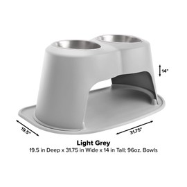 WeatherTech Double High Pet Feeding System - Elevated Dog/Cat Bowls - 14 inch High Light Grey (DHC9614LGLG)