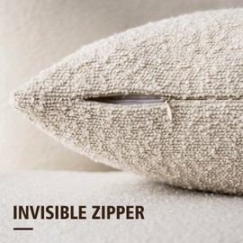 Foindtower Decorative Textured Boucle Throw Pillow Covers Accent Solid Pillow Cases Neutral Soft Cozy Couch Cushion Case for Chair Sofa Bedroom Living Room Home Decor 16x16 Inch,1PC,Light Beige