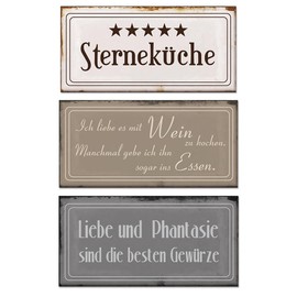levandeo 3 Metal Signs in Set, W x H 18.5 x 9 cm, “5 Sterneküche”, Set of 3, Vintage Shabby Chic