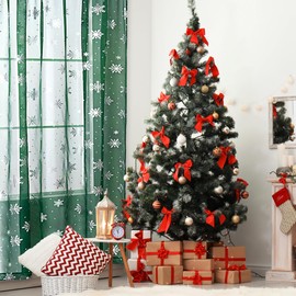 Karseteli Christmas Sheer Curtains for Living Room, Luxury Snowflake Silver Foil Print Sheer Curtains, Rod Pocket Window Drapes Decorations for Bedroom and Home Decor, 2 Panels Green 52W x 84L