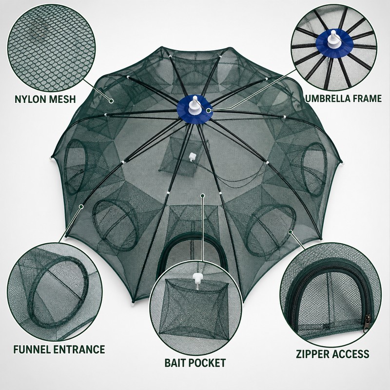 Portable Folding 6/8/16/20 Hole Automatic Fishing Trap for Fish, Shrimp