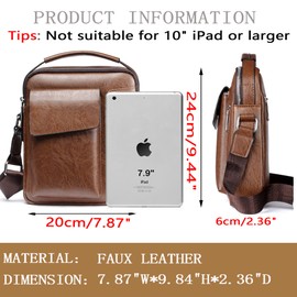 Leather Messenger Bag for Mens Small Crossbody Side Shoulder Man Purse Handbags for Work Office Business Dark Brown