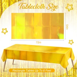 2 Pcs Gold Iridescent Plastic Tablecloths, Disposable Shiny 54" x 72" Laser Holographic Rectangle Table Cover, Foil Table Cloth for Party Decoration, Birthday, Bachelorette, Bridal, Wedding