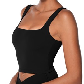 Sunzel Women's Double Lined Tank Top, Sleeveless Square Neck Crop Top, Yoga & Fitness Fitted Workout Casual Activewear Shirt Black X-Large