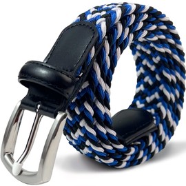 CHCSTAR Elastic Braided Men Leather Belt - Stretch Casual Golf Belt Women - Black Blue White 36