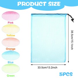 LLOUSSAK 5PCS Colour Nylon Mesh Drawstring Bags, Mesh Drawstring Bag Laundry Mesh Bags Mesh with Cord Lock ball bag for Basketball, Volleyball, Football, Golf Stuff Balls