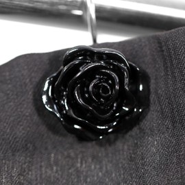 Black Rose Floral Shower Curtain Hooks: Flower Shower Curtain Hooks for Bathroom Décor - Cute Rustproof Stainless Steel Decorative Rings for Leaf Plant Botanical Themed Shower Curtain